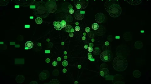 Abstract Green Digital Network Connection with Glowing Nodes and Data Lines on Stock Footage 339322111