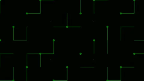 Abstract green digital network flow connecting nodes on black background Stock Footage 336886050