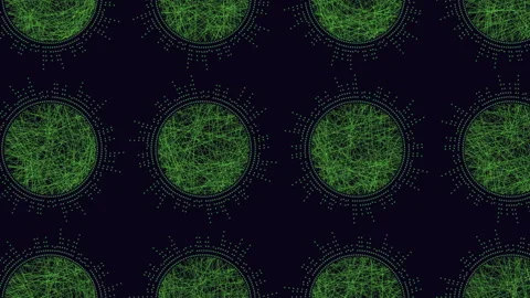 Abstract green digital network spheres pattern on dark background, seamless Stock Footage 330068563
