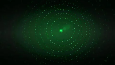 Abstract Green Digital Particle Rings Rotating in Dark Space for Technology and Stock Footage 339322222