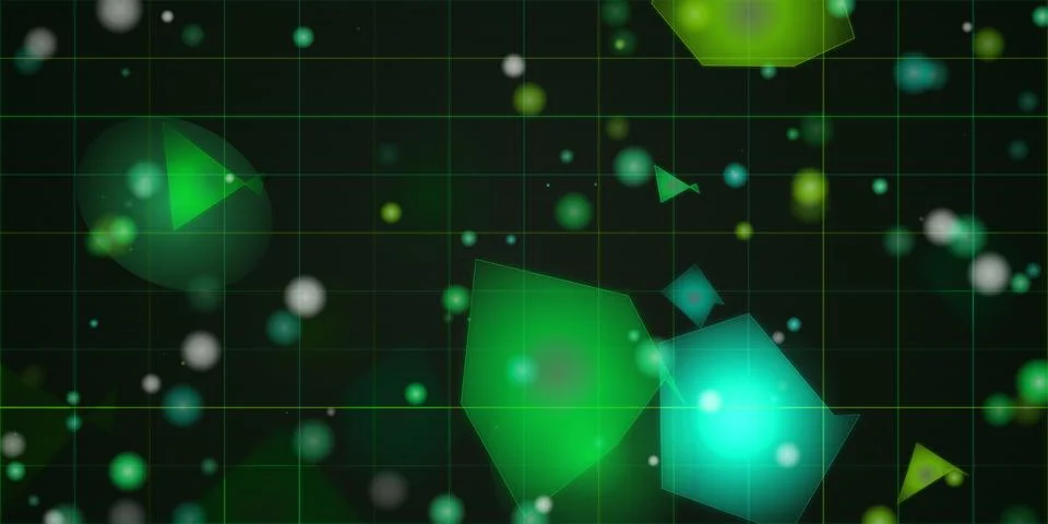 Abstract green digital particles with grid lines background Stock Illustration
