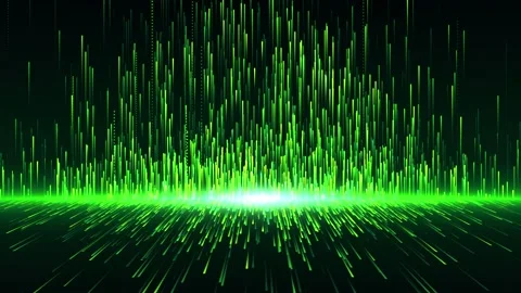 Abstract green digital particles rising and spreading on dark background in.. Stock Footage 327522018