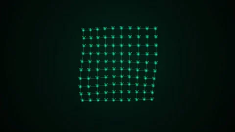 Abstract Green Digital Plexus Grid Morphing and Waving on a Dark Black Stock Footage 344776056