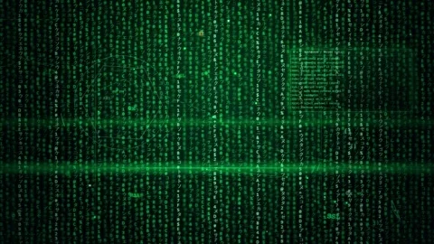 Abstract green digital rain of binary code falling on a dark background for Stock Footage 346212703