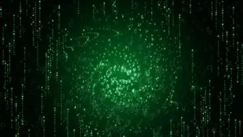 Abstract Green Digital Rain with Glowing Data Particles and Matrix Style Binary 스톡 동영상 343153849