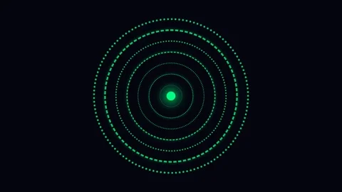 Abstract green digital rings radiating from a central glowing light source Stock Footage 338310495