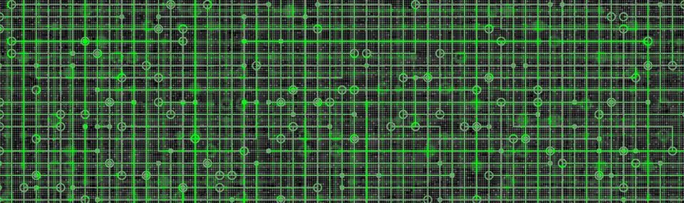 Abstract green digital technology background, blueprint grid with circuit l.. Illustrazione stock