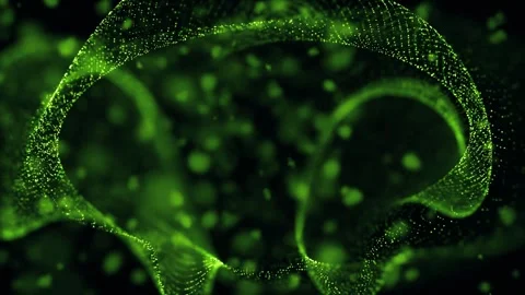 Abstract green digital wave shape flows in dark space background Stock Footage 327511496