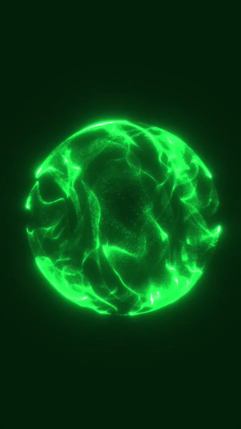 Abstract green energy orb formed by luminous particle waves and fluid folds.. 库存影片 337907837