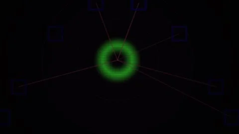 Abstract Green Energy Ring Pulsating in Dark Futuristic Interface. Stock Footage 333916249