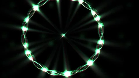 Abstract Green Energy Ring Pulsating with Light Rays on Black Background. Stock Footage 334484367