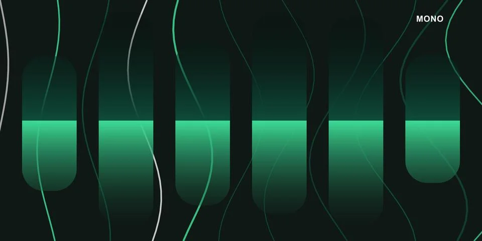 Abstract green equalizer bars with flowing lines background Stock Illustration