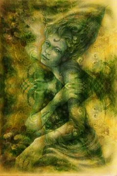 Abstract green fairy pattern background, colorful drawing Stock Illustration