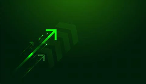 Abstract Green finance artwork featuring bright Arrows rising toward succes.. Stock Illustration