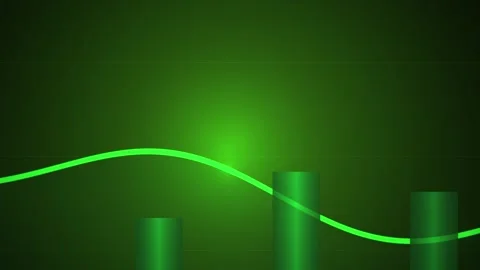 Abstract green financial chart with wavy glowing line and bar graph elements. Stock Footage 346342795