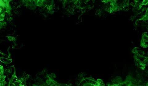 Abstract green flames frame on isolated a black background Stock Illustration
