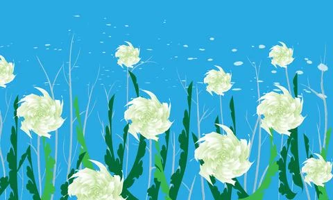 Abstract green flower with leaf on blue background. Stock Illustration