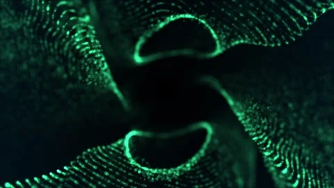 Abstract Green Flowing Particle Waves with Dynamic Digital Lines and Glowin.. Video stock 331040118