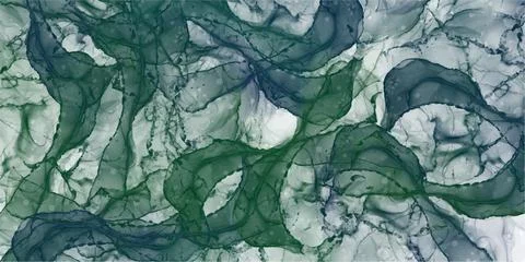 Abstract green fluid painted background. Alcohol ink or watercolor art. Editable Stock Illustration