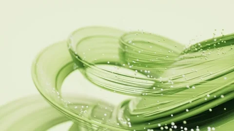 Abstract green fluid ribbon motion with tiny bubbles floating in background. Vídeo Stock 332389663