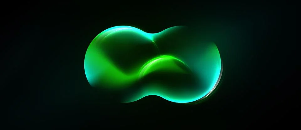 Abstract green form resembling infinity symbol. Glowing, fluid shape against Stock Illustration