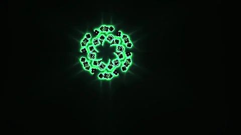 Abstract Green Fractal Snowflake Pattern Animation on Black Background. Stock Footage 333916239