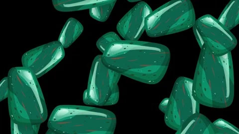 Abstract Green Gemstones Falling Against a Solid Black Background Stock Footage 345311252
