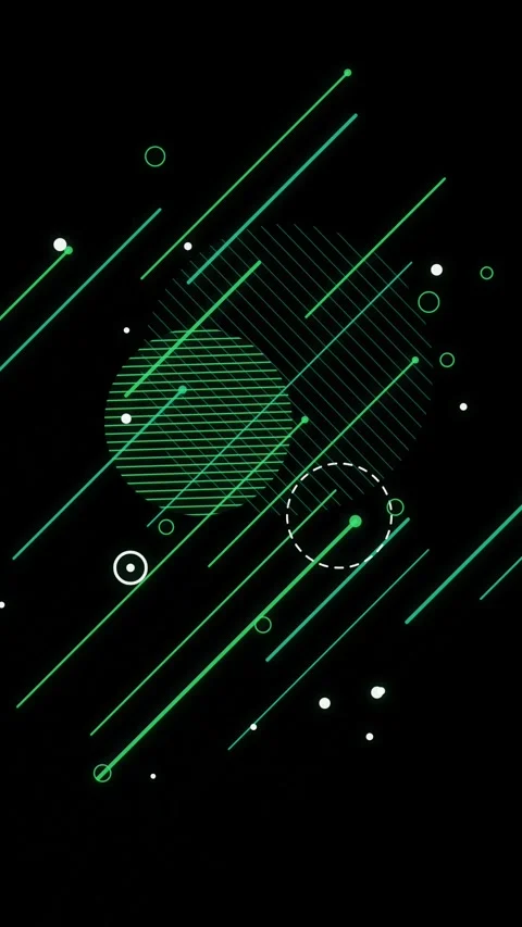 Abstract green geometric lines and circles moving across black background i.. Video stock 345573228