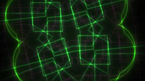 Abstract Green Geometric Network Pattern on Black Background. Stock Footage 334485117