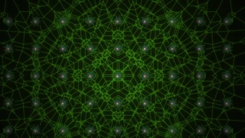Abstract Green Geometric Pattern with Glowing Lights and Network Connections. Stock Footage 334485435