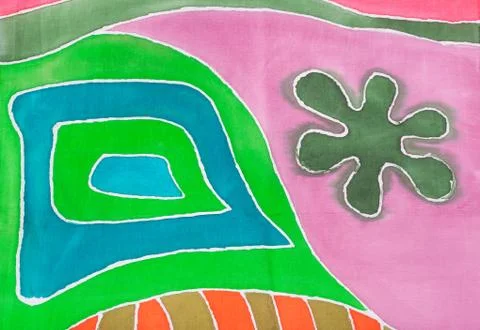 Abstract green geometric pattern on silk batik Foto stock