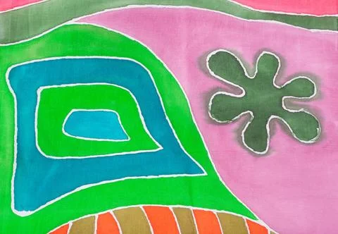 Abstract green geometric pattern on silk batik textile background - abstra... Foto stock