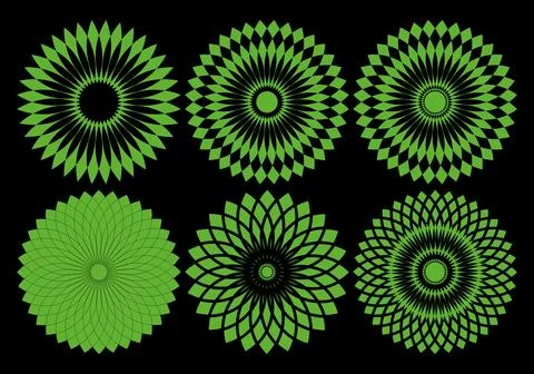 Abstract Green Geometric Rosette Pattern Collection Stock Illustration