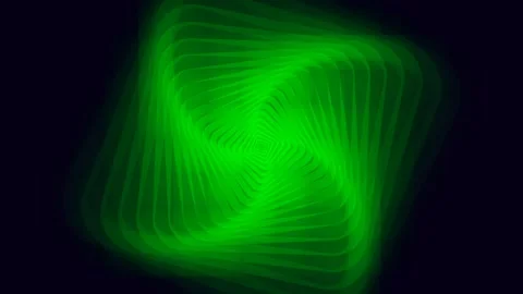 Abstract green geometric spiral pattern glowing against a dark black background Video stock 335117944