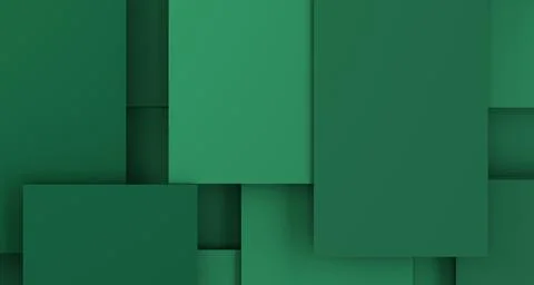 Abstract green geometric square background with layered 3D shapes Stock Illustration