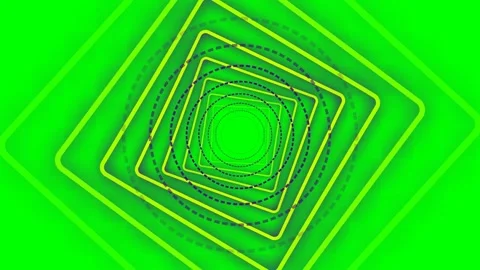 Abstract green geometric tunnel with concentric squares and circular patterns Stock Footage 340267845
