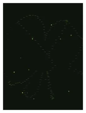 Abstract green glowing butterfly with dashed lines and dots on dark backgroun 스톡 일러스트