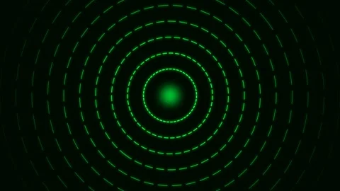 Abstract green glowing circles radiating from a central point on black Video stock 335117809