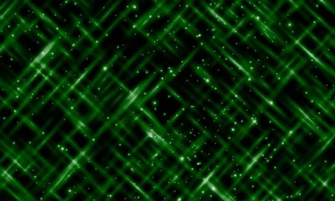 Abstract green glowing crossed light lines and sparkles background. digital Stock Illustration