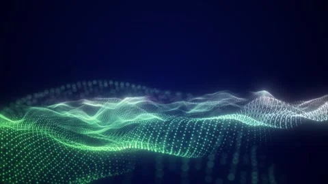 Abstract green glowing data wave with particle mesh and flowing lines, idea.. Stock Footage 334838050