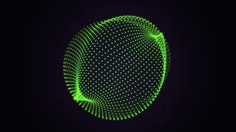Abstract green glowing digital sphere with particle mesh motion on dark bac.. Vídeo Stock 347467413