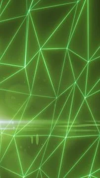 Abstract green glowing network of triangular lines with a soft light flare .. Stock Illustration