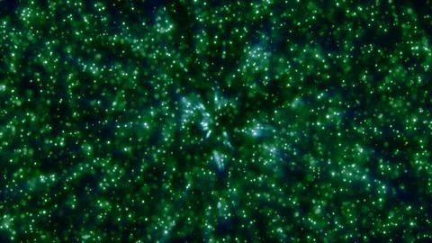 Abstract green glowing particles exploding from the center, symbolizing energ Stock Illustration