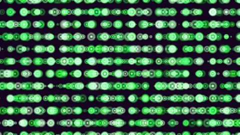 Abstract green glowing particles in horizontal rows, futuristic digital Stock Footage 333189000