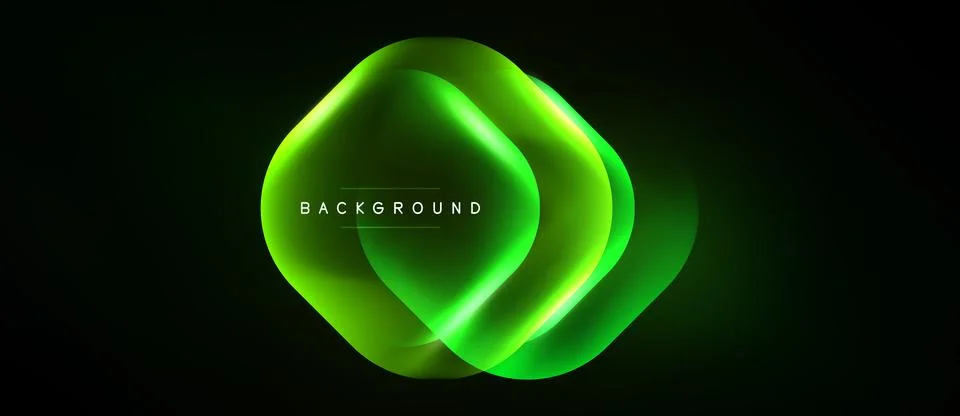 Abstract green glowing shape over black background. Layers create depth, mode Stock Illustration