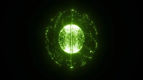 Abstract green glowing sphere made of digital particles and lines floating .. Stock Illustration