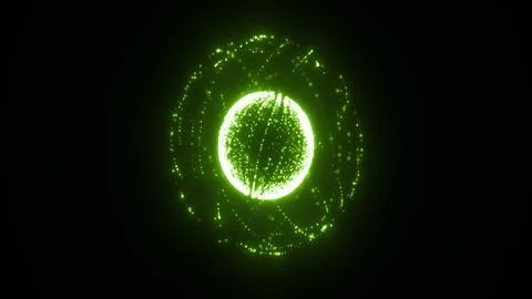 Abstract green glowing sphere made of digital particles and lines floating in Stock Illustration