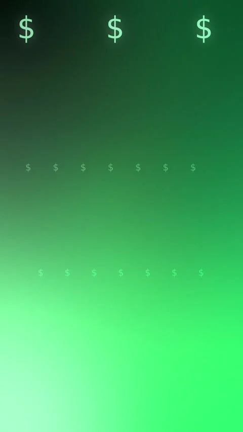 Abstract green gradient background with glowing dollar symbols and dark shadow Stock Footage 341856725