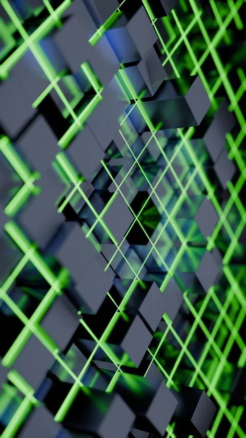 Abstract green grid and black cubes digital background animation Stock Footage 319410038