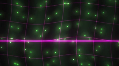 Abstract Green Grid with Glowing Particles and Pink Laser Beam. Stock Footage 334486409
